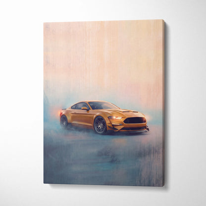 Ford Mustang Inspired Automotive Wall Art, Modern Sports Car Canvas Print for Garage Decor