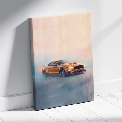 Ford Mustang Inspired Automotive Wall Art, Modern Sports Car Canvas Print for Garage Decor