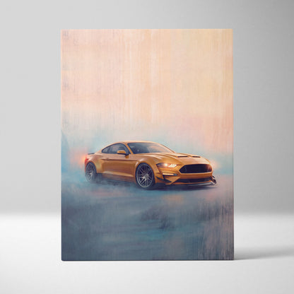 Ford Mustang Inspired Automotive Wall Art, Modern Sports Car Canvas Print for Garage Decor