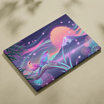 Vaporwave Sakura Sunset Canvas - Vaporwave Japan Landscape Neon LivingRoom Retro Futurism Dream Neon Vaporwave Canvas