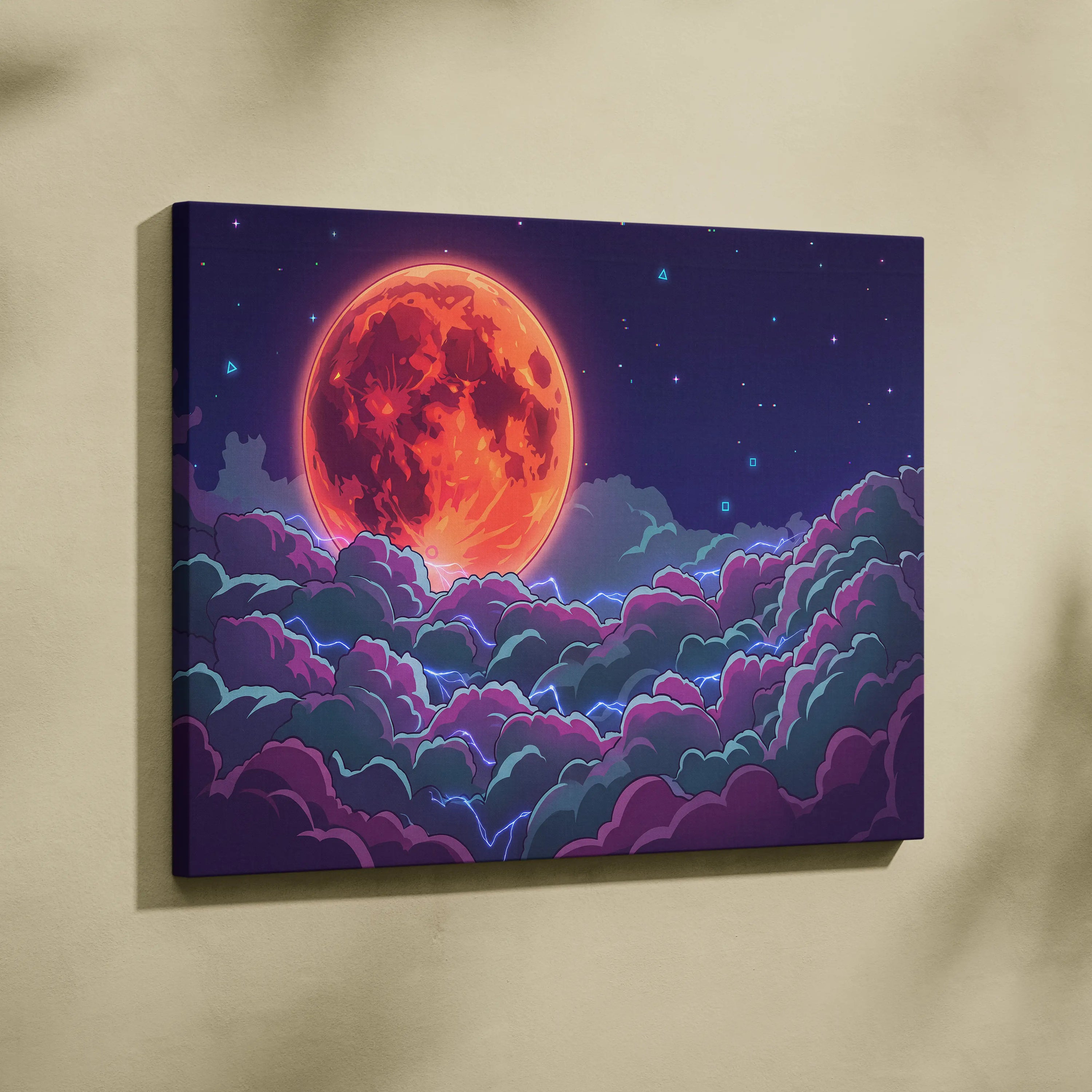 Neon Planet Vaporwave Canvas - Planet Orange Purple Living Room Vaporwave Dreamy Neon Retro-Futurist Neon City Canvas