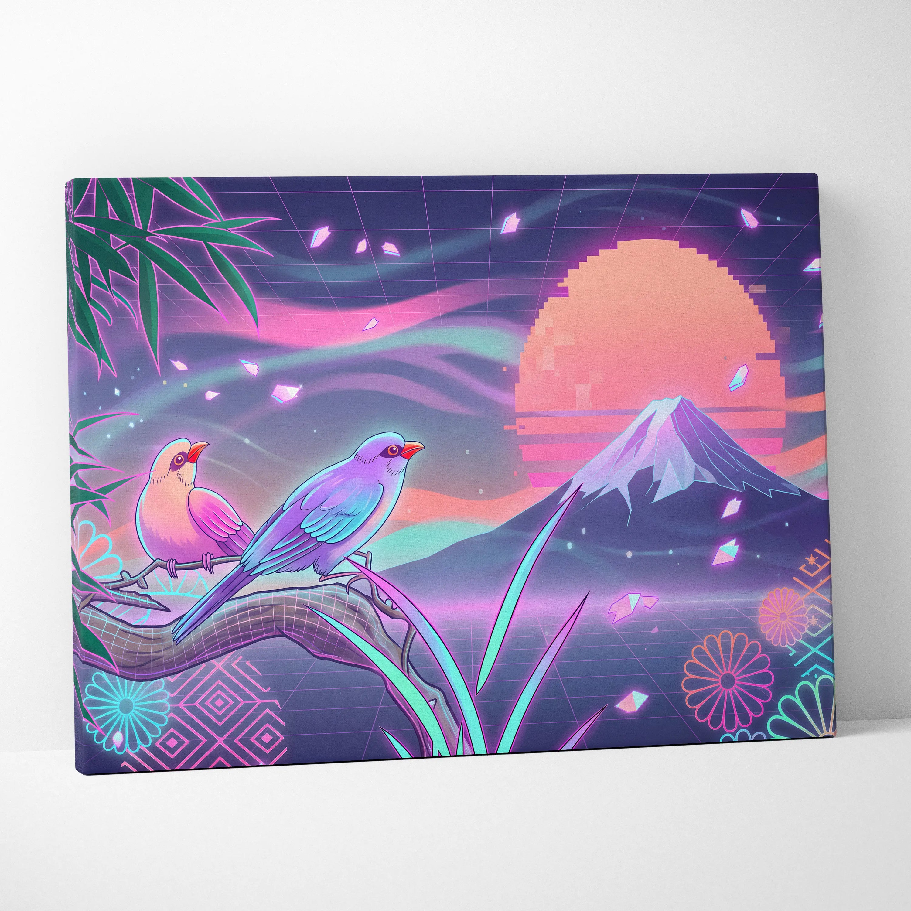 Vaporwave Sakura Sunset Canvas - Vaporwave Japan Landscape Neon LivingRoom Retro Futurism Dream Neon Vaporwave Canvas