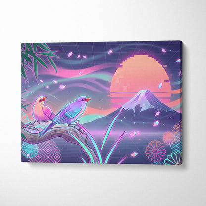 Vaporwave Sakura Sunset Canvas - Vaporwave Japan Landscape Neon LivingRoom Retro Futurism Dream Neon Vaporwave Canvas