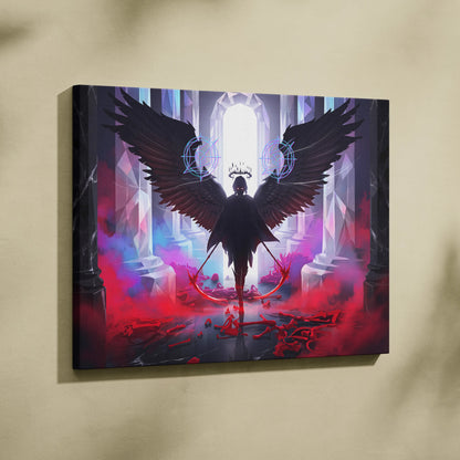 Neon Winged Vaporwave Canvas - Winged Neon Pink Blue Living Room Vaporwave Mystical Mood Retro Futurism Canvas