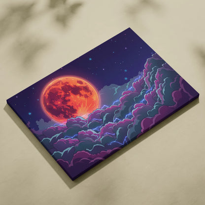 Neon Planet Vaporwave Canvas - Planet Orange Purple Living Room Vaporwave Dreamy Neon Retro-Futurist Neon City Canvas