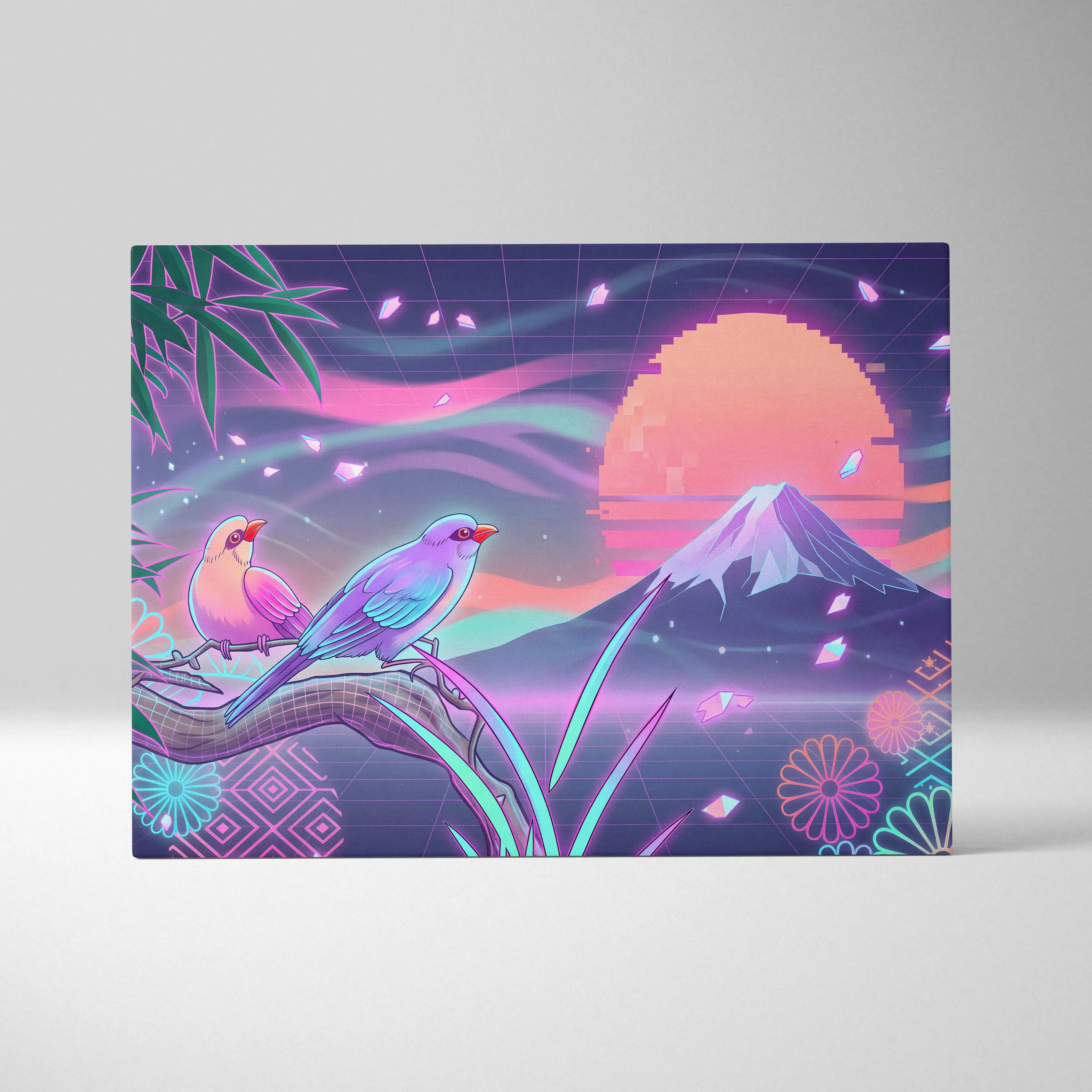 Vaporwave Sakura Sunset Canvas - Vaporwave Japan Landscape Neon LivingRoom Retro Futurism Dream Neon Vaporwave Canvas