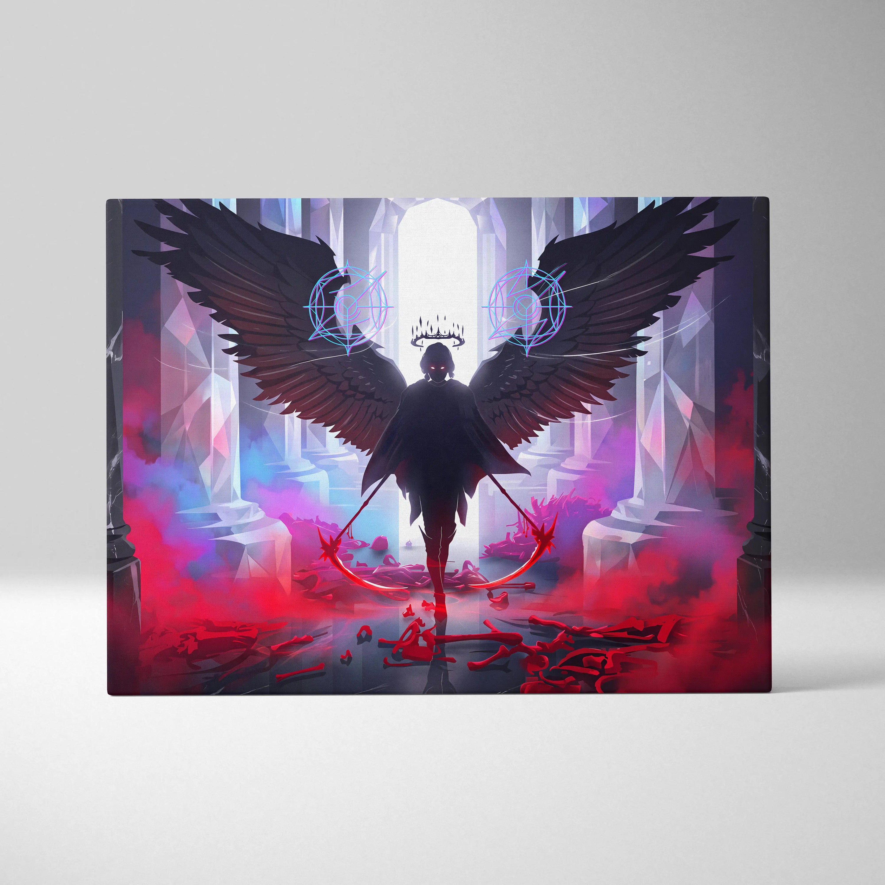 Neon Winged Vaporwave Canvas - Winged Neon Pink Blue Living Room Vaporwave Mystical Mood Retro Futurism Canvas