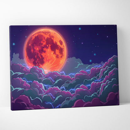 Neon Planet Vaporwave Canvas - Planet Orange Purple Living Room Vaporwave Dreamy Neon Retro-Futurist Neon City Canvas