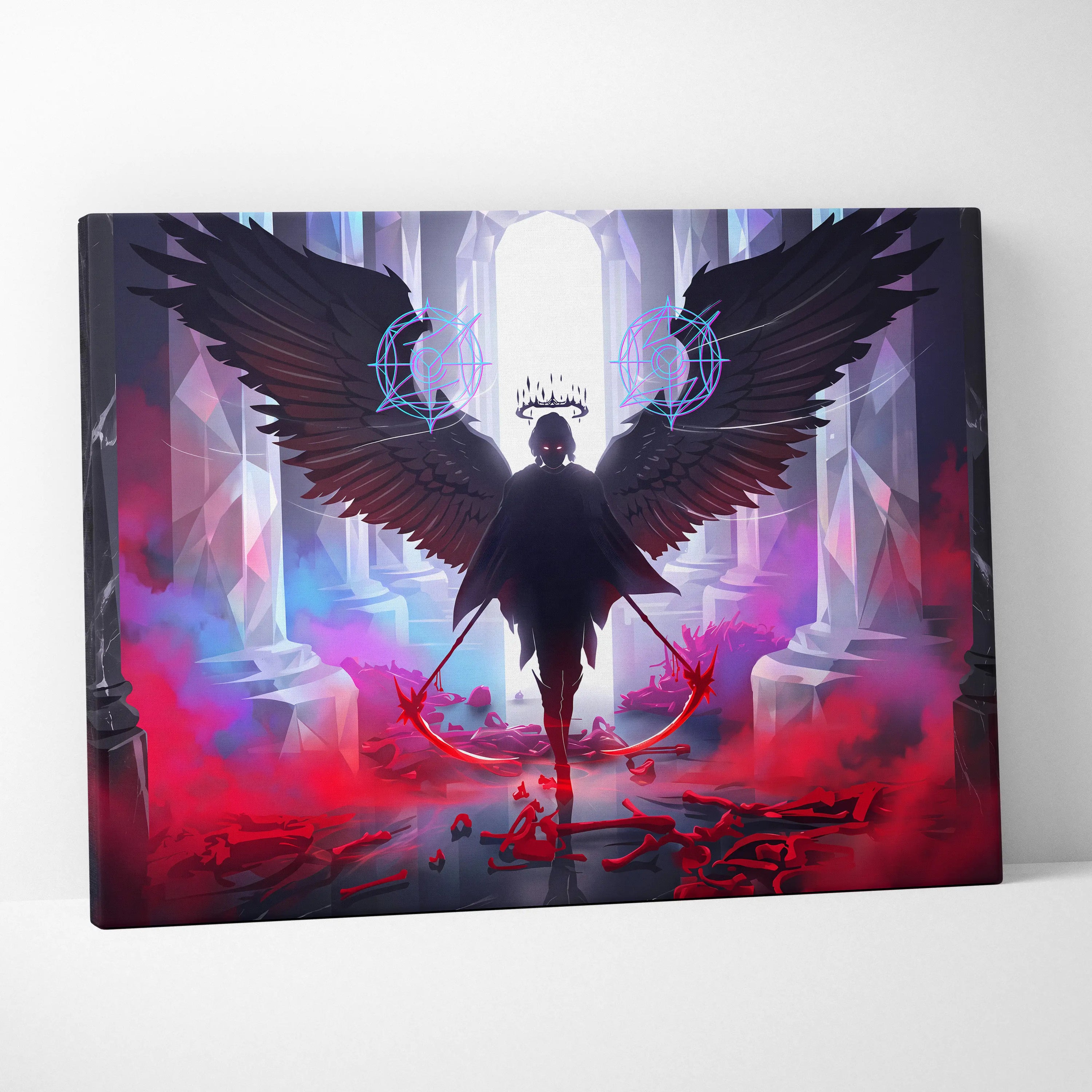 Neon Winged Vaporwave Canvas - Winged Neon Pink Blue Living Room Vaporwave Mystical Mood Retro Futurism Canvas