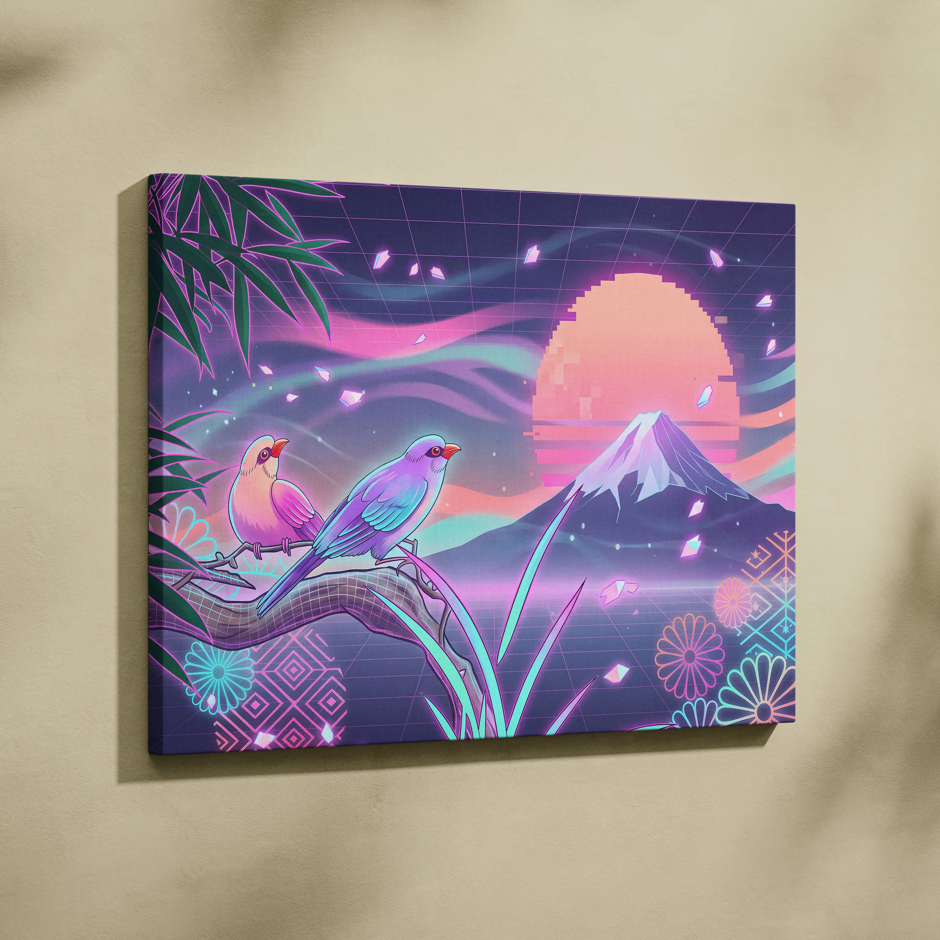 Vaporwave Sakura Sunset Canvas - Vaporwave Japan Landscape Neon LivingRoom Retro Futurism Dream Neon Vaporwave Canvas