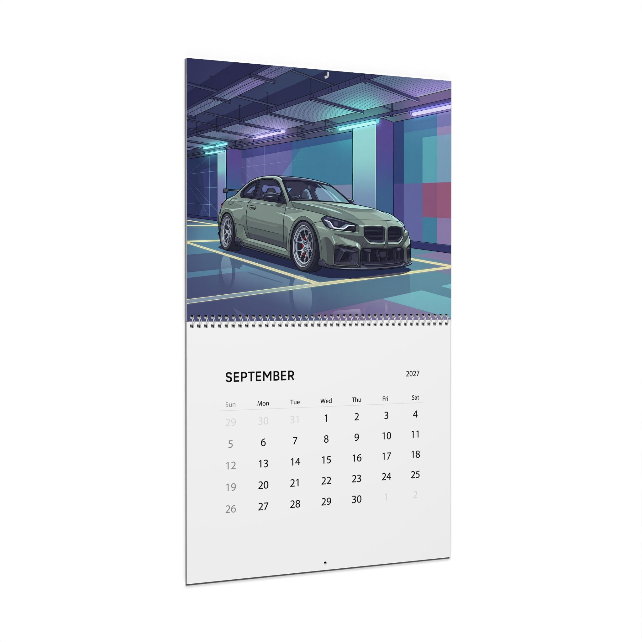 2027 European Car Vaporwave Wall Calendar – BMW Inspired Performance Cars & Retro Neon Artwork Collection