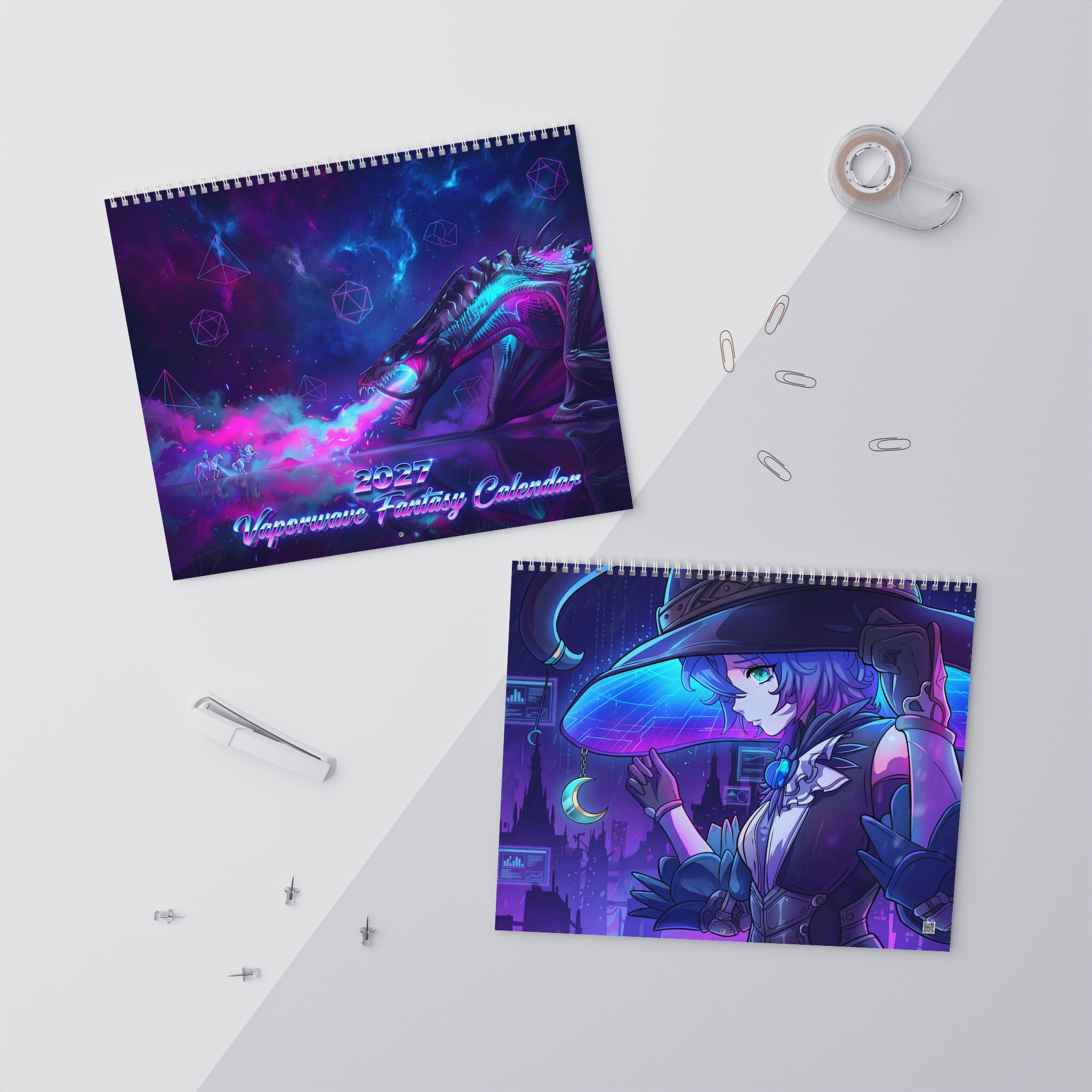 2027 Vaporwave Fantasy Wall Calendar – Colorful Neon Artwork & Dreamlike Fantasy Designs