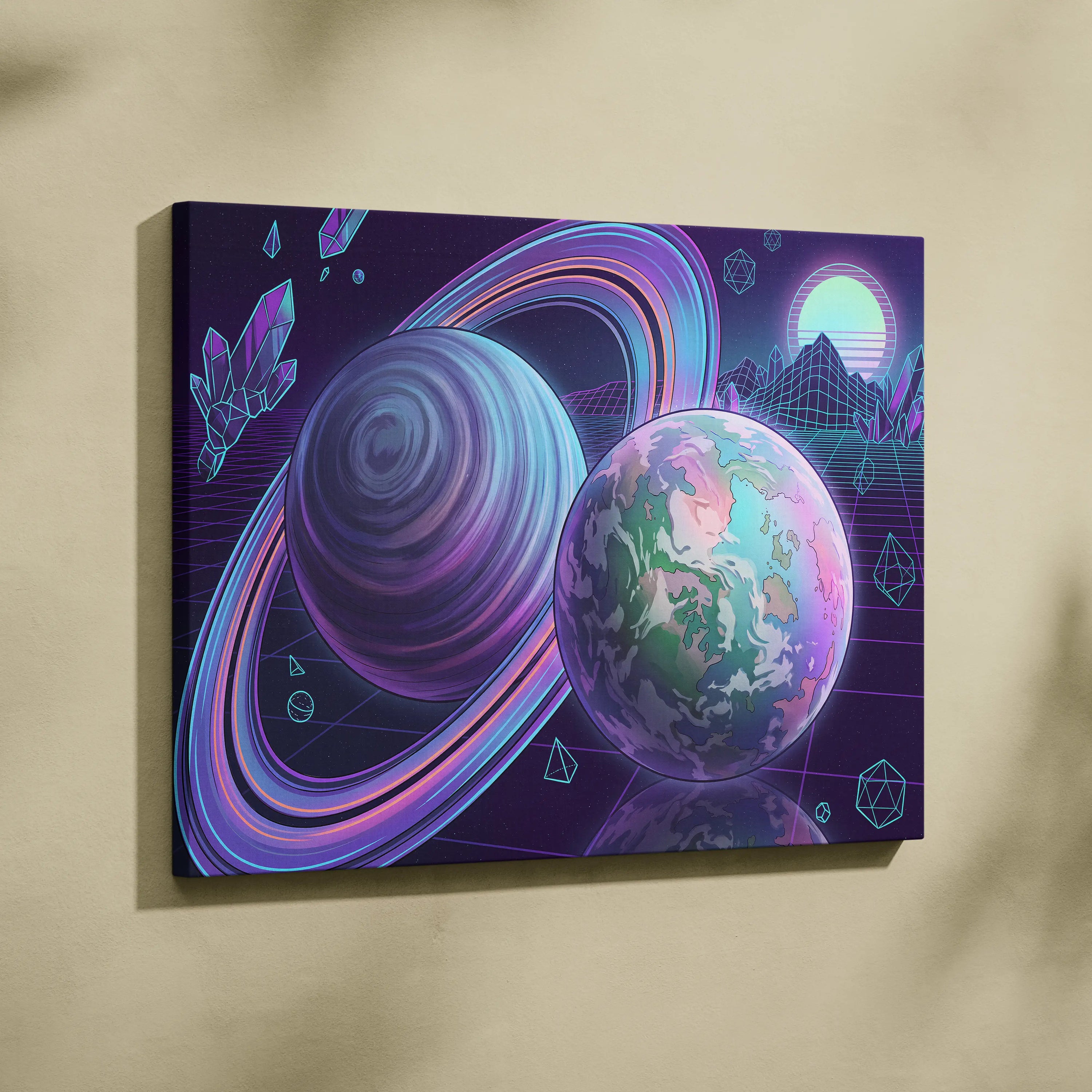 Neon Vaporwave Canvas Odyssey - Vaporwave Neon Sunset Canvas Living Room Retro Dreamy Mood Modern Decor Canvas Art