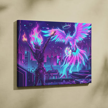 Vaporwave Crown Neon Canvas - Vaporwave Neon Canvas Wall Decor Retro Futurism Dreamy Surreal Atmosphere Synthwave Canvas