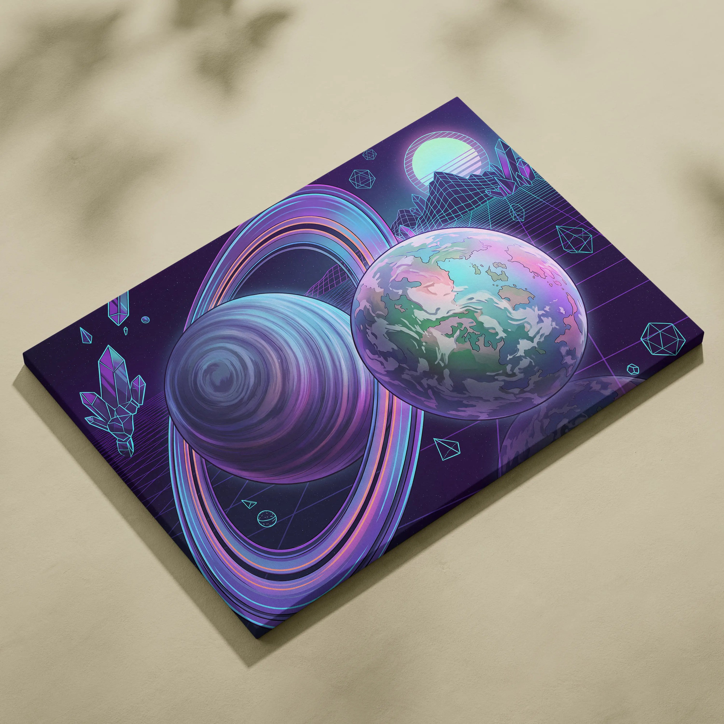 Neon Vaporwave Canvas Odyssey - Vaporwave Neon Sunset Canvas Living Room Retro Dreamy Mood Modern Decor Canvas Art