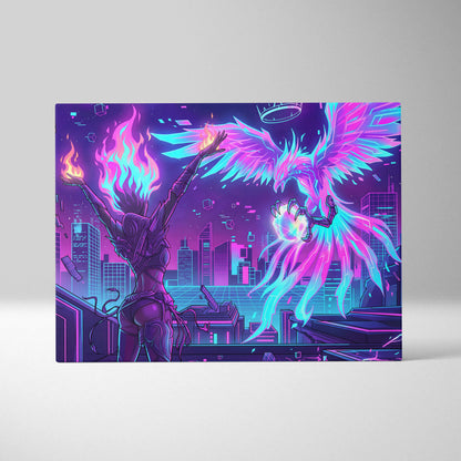 Vaporwave Crown Neon Canvas - Vaporwave Neon Canvas Wall Decor Retro Futurism Dreamy Surreal Atmosphere Synthwave Canvas