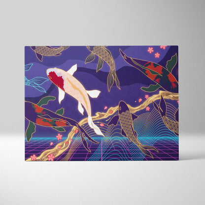 Koi Fuji Neon Pastel Purple Wall Art - Dreamy Nostalgic Mood Retro Futurism Living Room Wall Decor Canvas Art