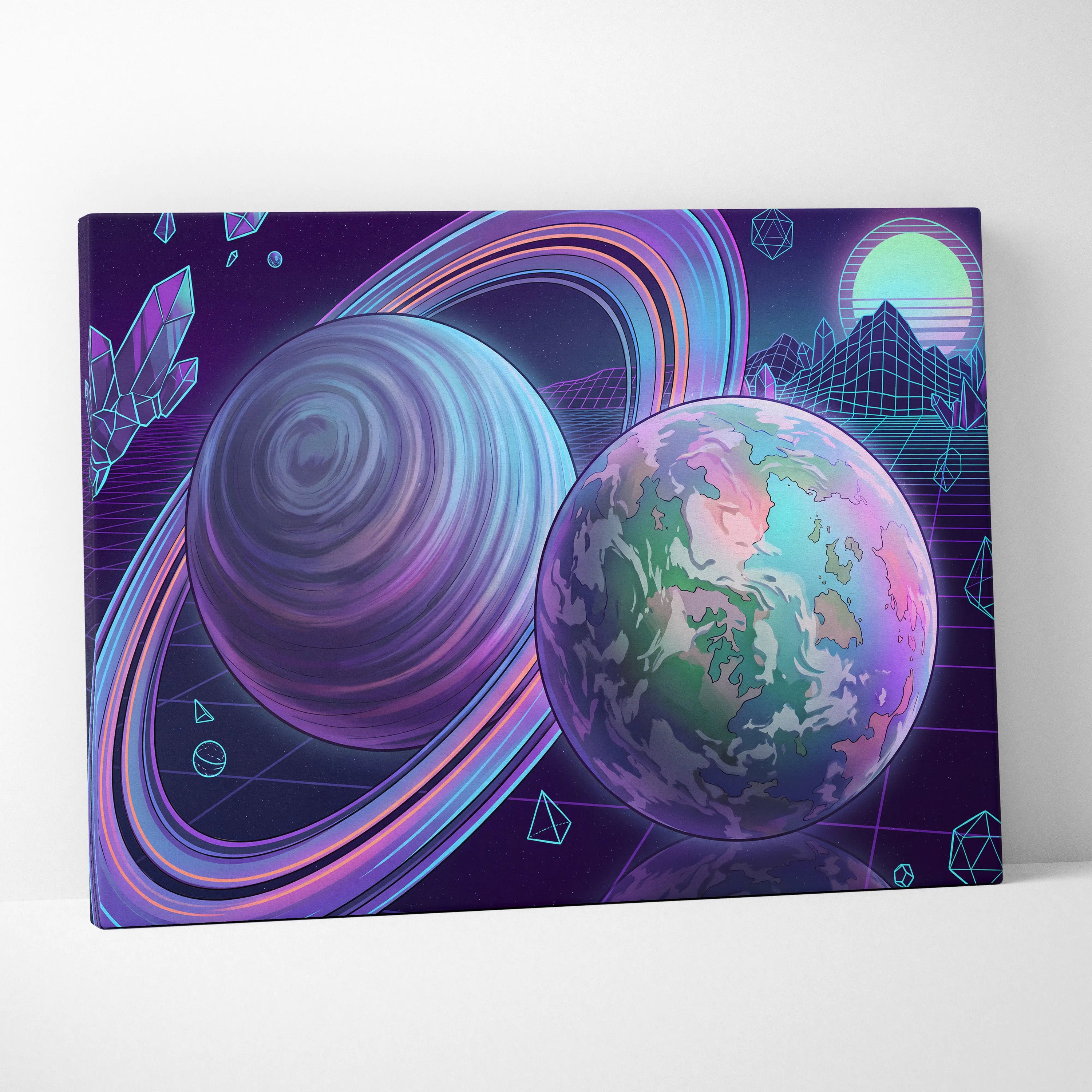 Neon Vaporwave Canvas Odyssey - Vaporwave Neon Sunset Canvas Living Room Retro Dreamy Mood Modern Decor Canvas Art