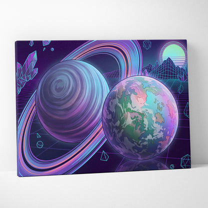 Neon Vaporwave Canvas Odyssey - Vaporwave Neon Sunset Canvas Living Room Retro Dreamy Mood Modern Decor Canvas Art