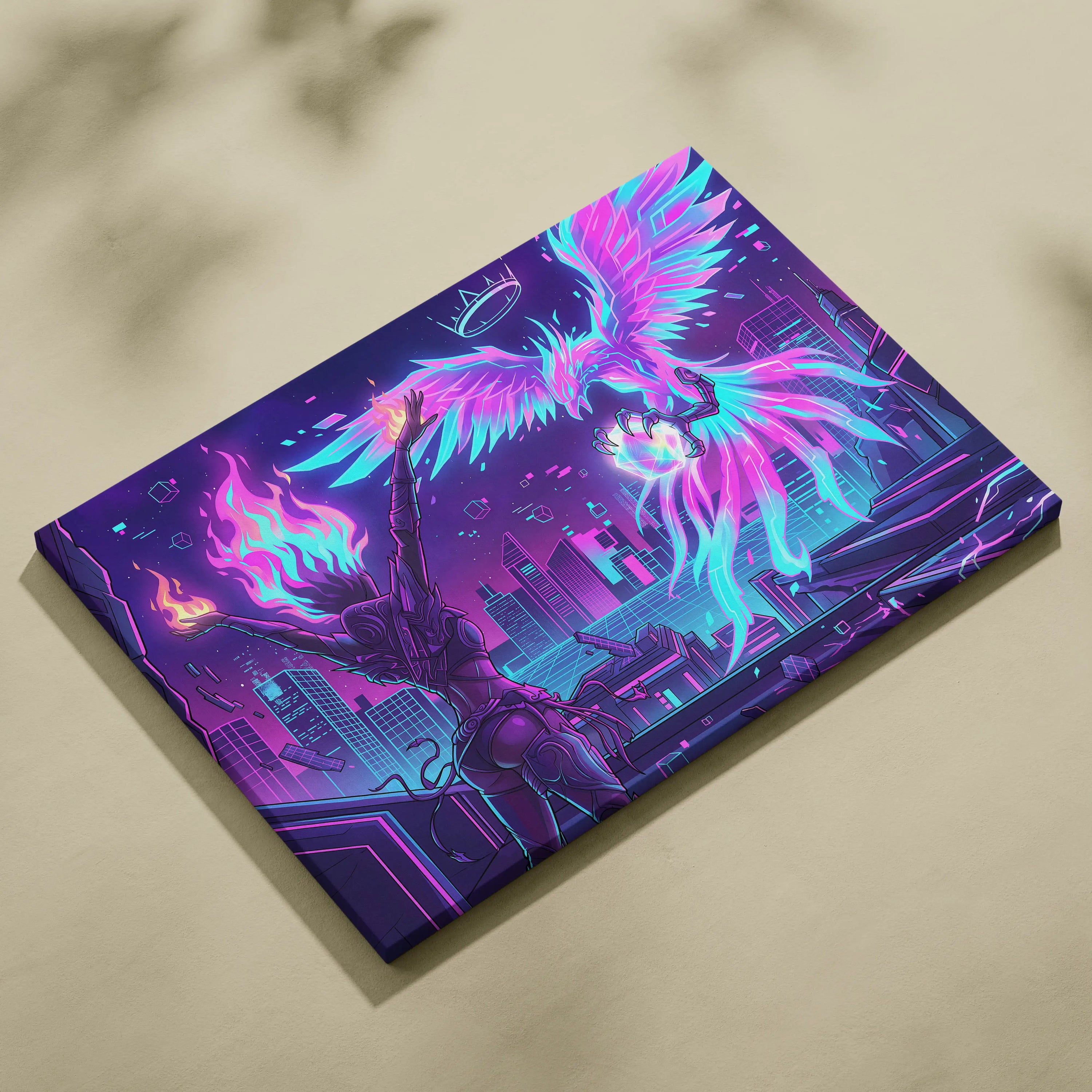 Vaporwave Crown Neon Canvas - Vaporwave Neon Canvas Wall Decor Retro Futurism Dreamy Surreal Atmosphere Synthwave Canvas