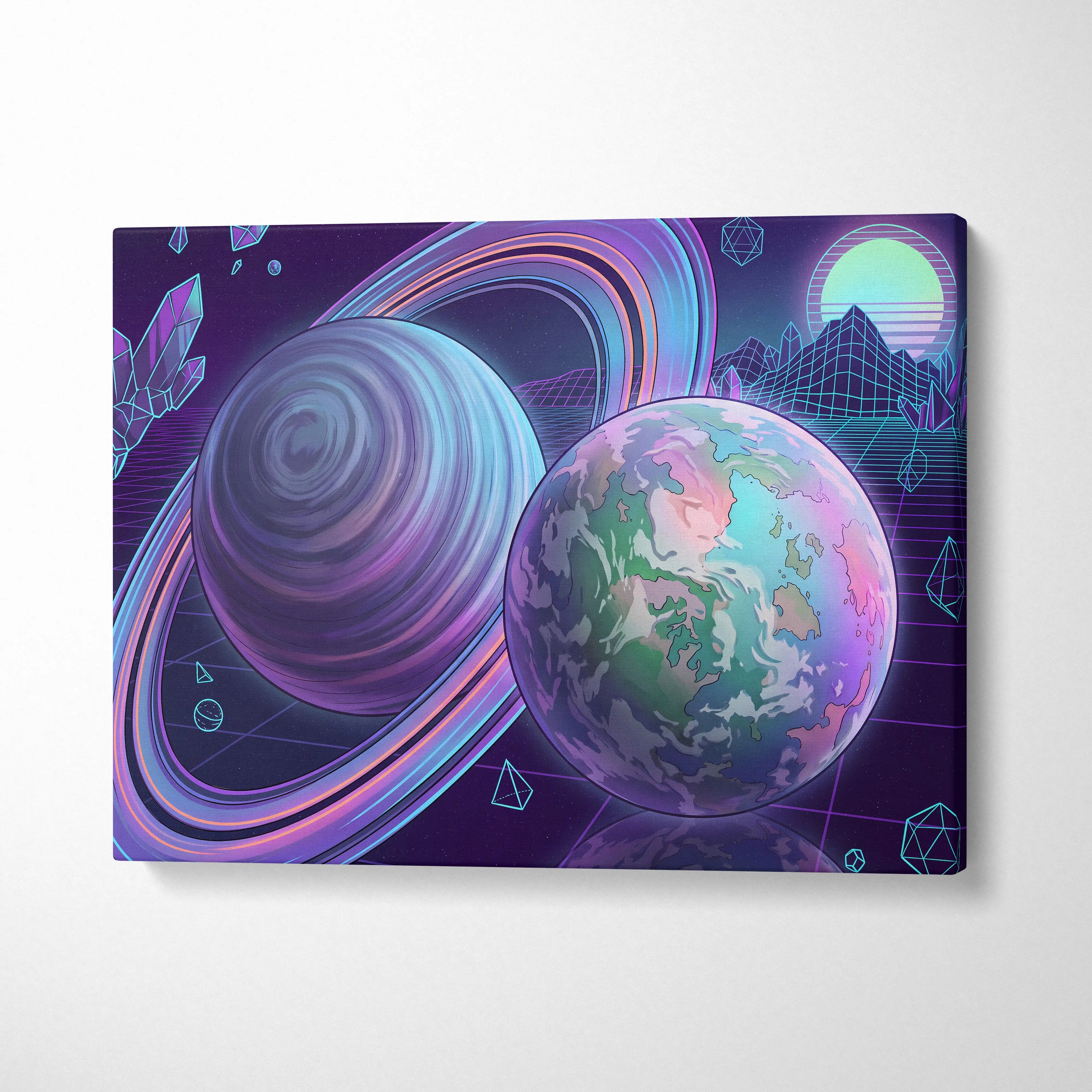 Neon Vaporwave Canvas Odyssey - Vaporwave Neon Sunset Canvas Living Room Retro Dreamy Mood Modern Decor Canvas Art