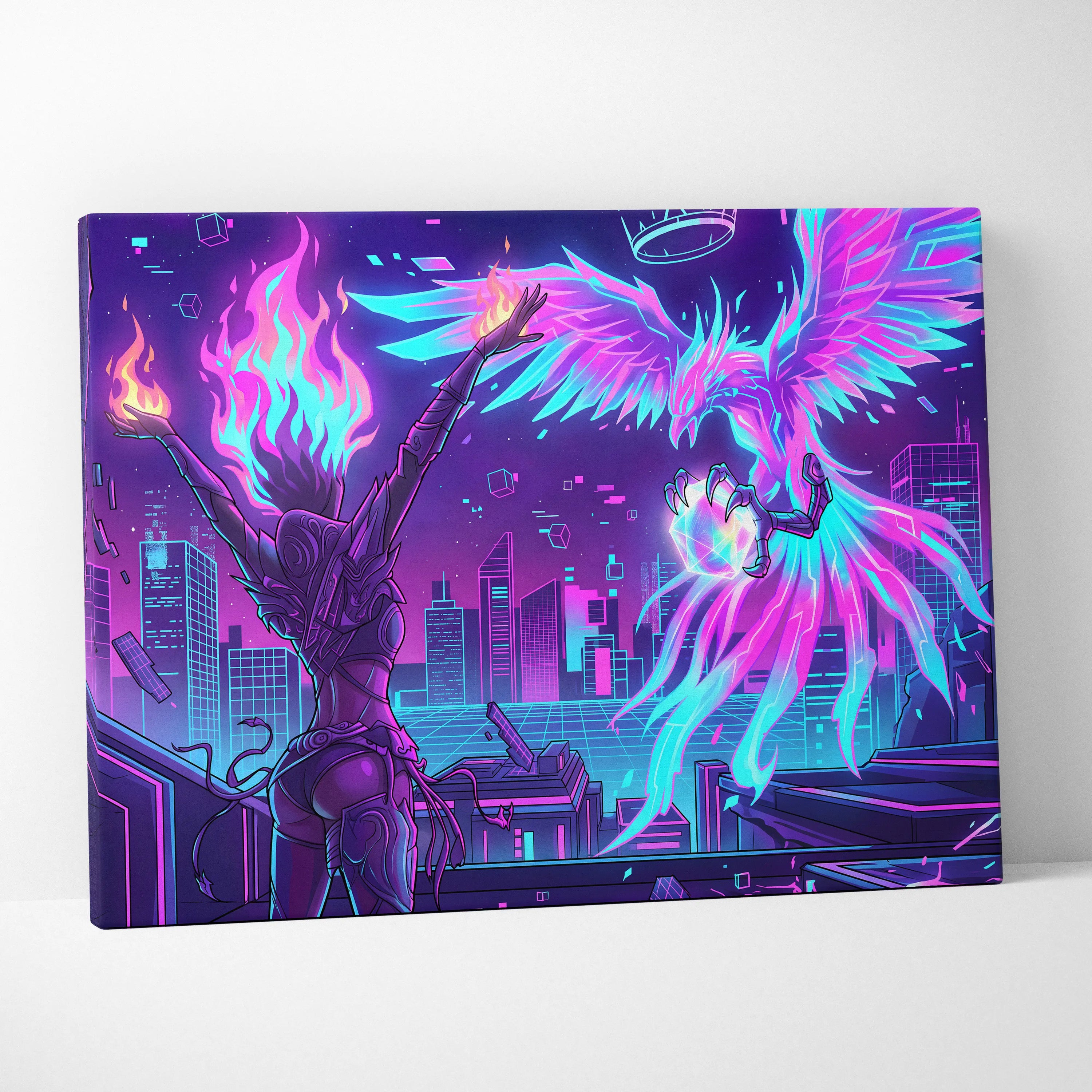 Vaporwave Crown Neon Canvas - Vaporwave Neon Canvas Wall Decor Retro Futurism Dreamy Surreal Atmosphere Synthwave Canvas