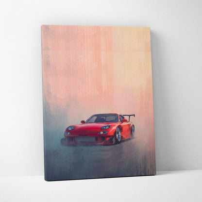 Mazda RX-7 Inspired Canvas Wall Art, Racing Drift Car Painting for Bedroom Decor
