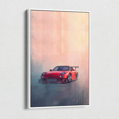 Mazda RX-7 Inspired Canvas Wall Art, Racing Drift Car Painting for Bedroom Decor