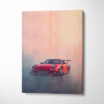 Mazda RX-7 Inspired Canvas Wall Art, Racing Drift Car Painting for Bedroom Decor