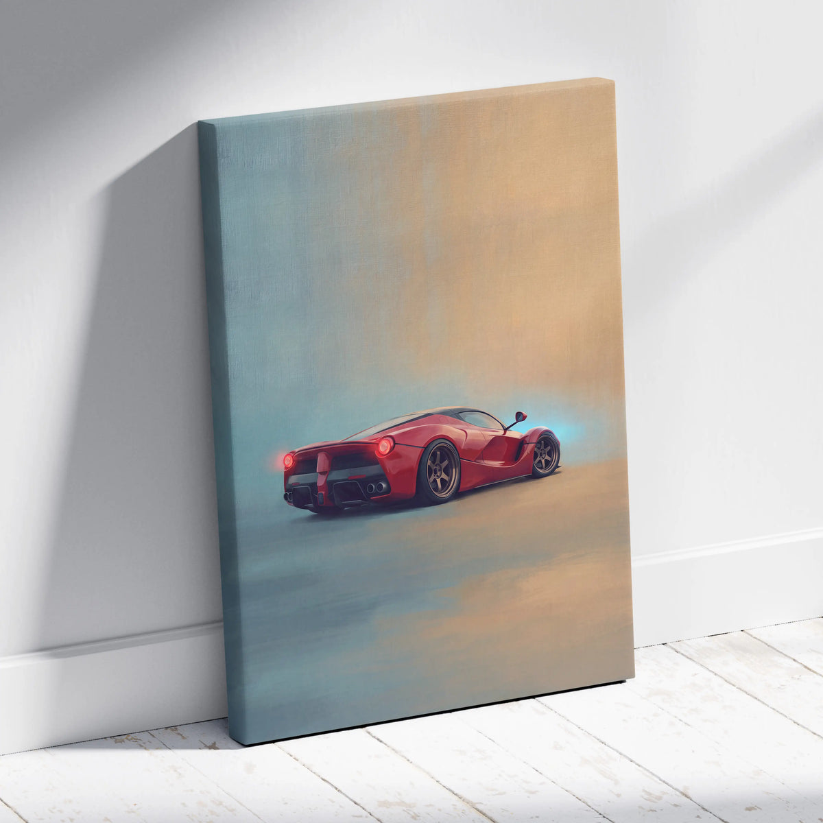 Red ferrari laferrari luxury supercar canvas print automotive wall art for stylish home or office decor
