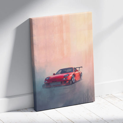 Mazda RX-7 Inspired Canvas Wall Art, Racing Drift Car Painting for Bedroom Decor