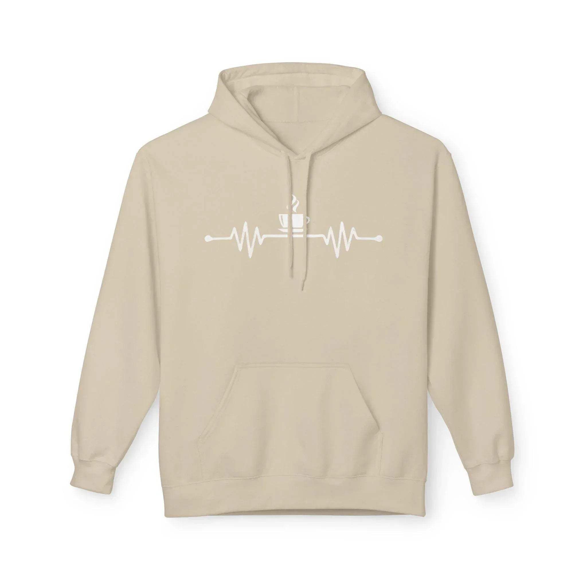 Cozy Coffee Lover's Fleece Hoodie – Heartbeat Design for Ultimate Comfort