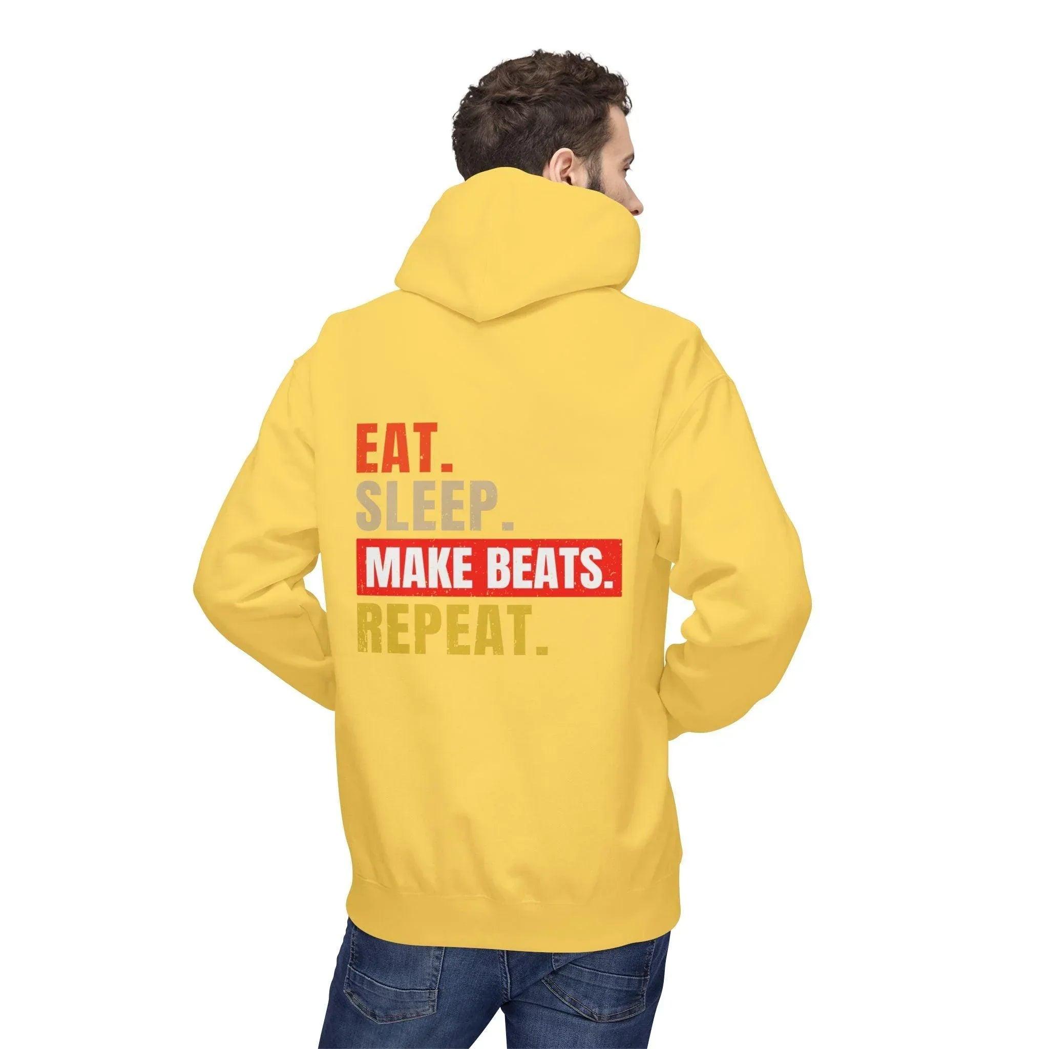 Cozy Music Producer Hoodie: 'Eat. Sleep. Make Beats. Repeat' Fleece Design