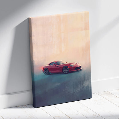 Red Dodge Viper sports car on premium canvas wall art inspired by Dodge Viper SRT for automotive decor