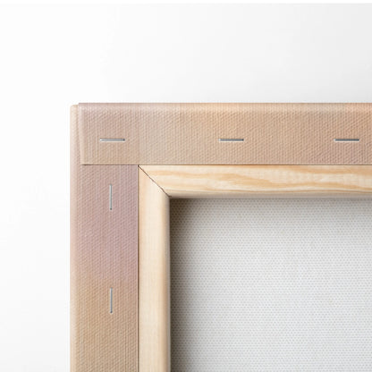 Light-colored wooden canvas frame with beige textured fabric border and stitching for lamborghini huracán sto supercar art