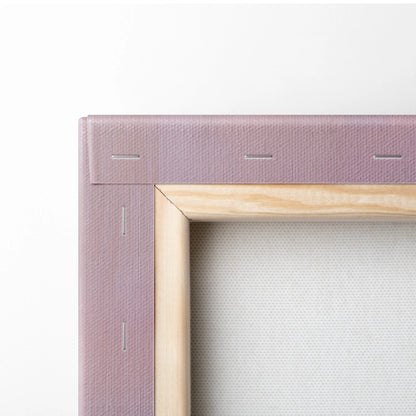 A lavender canvas frame with light wood border and stitching for mazda rx-7 inspired jdm sports car wall art