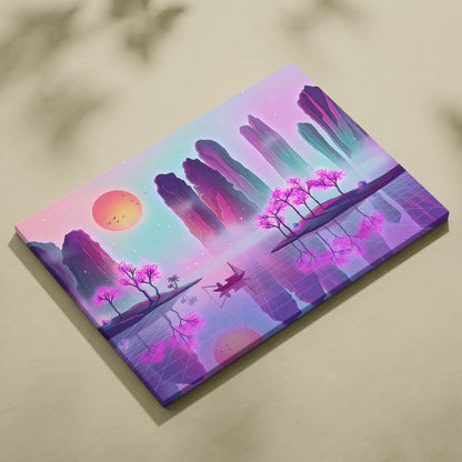Vaporwave Japan Neon Canvas - Japan Landscape Pastel Neon LivingRoom Vaporwave, Dreamy Mood Retro Futurism Art Canvas