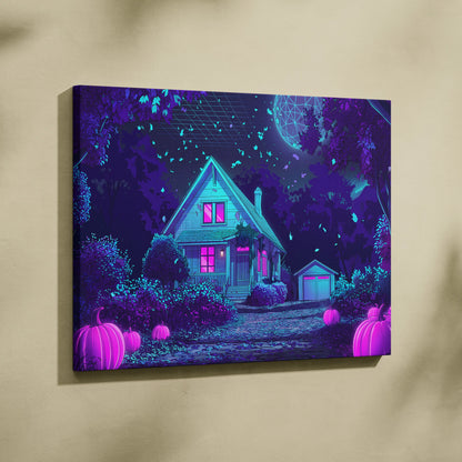 Neon Vaporwave Canvas Glow - Vaporwave Landscape Neon Blue Purple Living Room Retro Futurism Dreamy Vaporwave Canvas