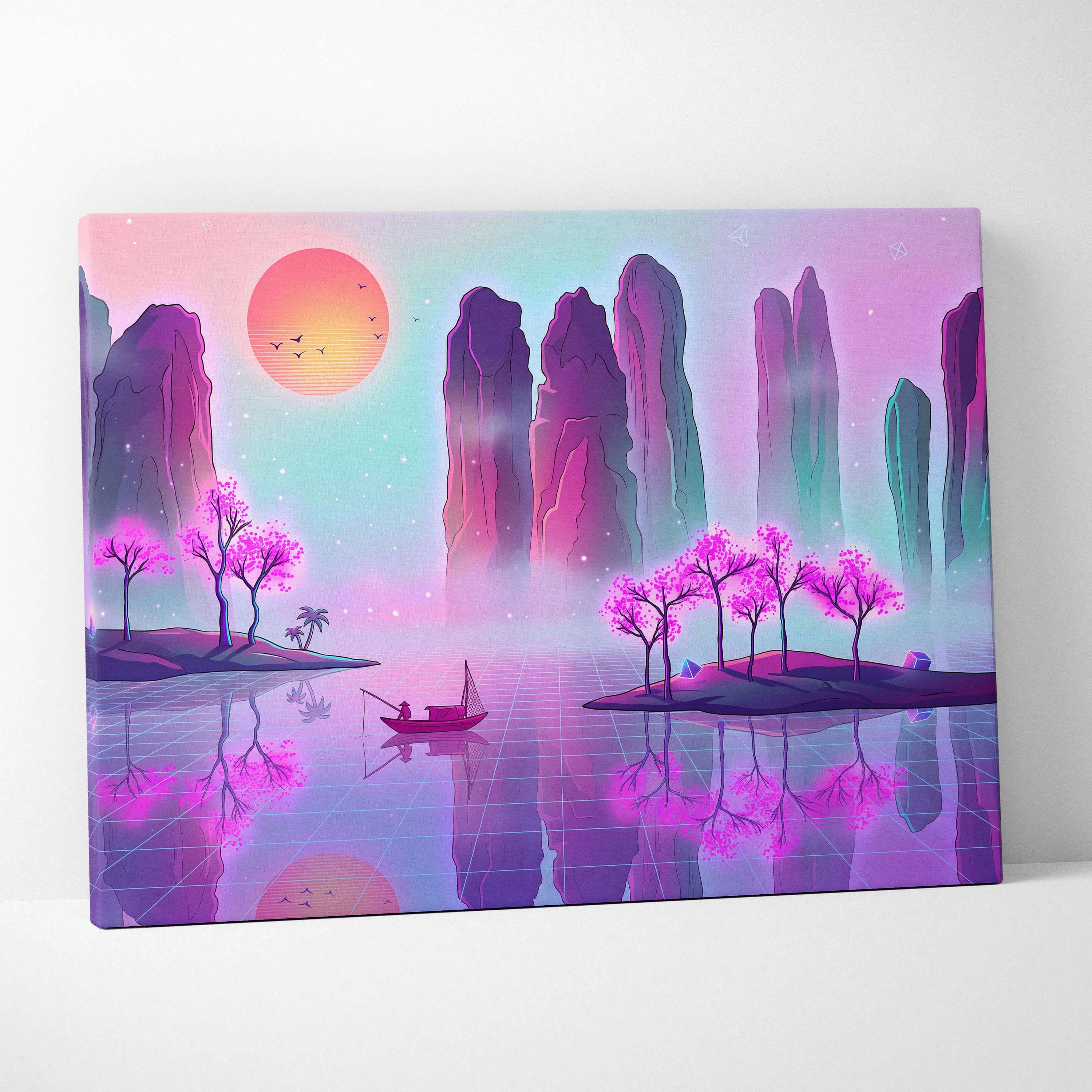 Vaporwave Japan Neon Canvas - Japan Landscape Pastel Neon LivingRoom Vaporwave, Dreamy Mood Retro Futurism Art Canvas