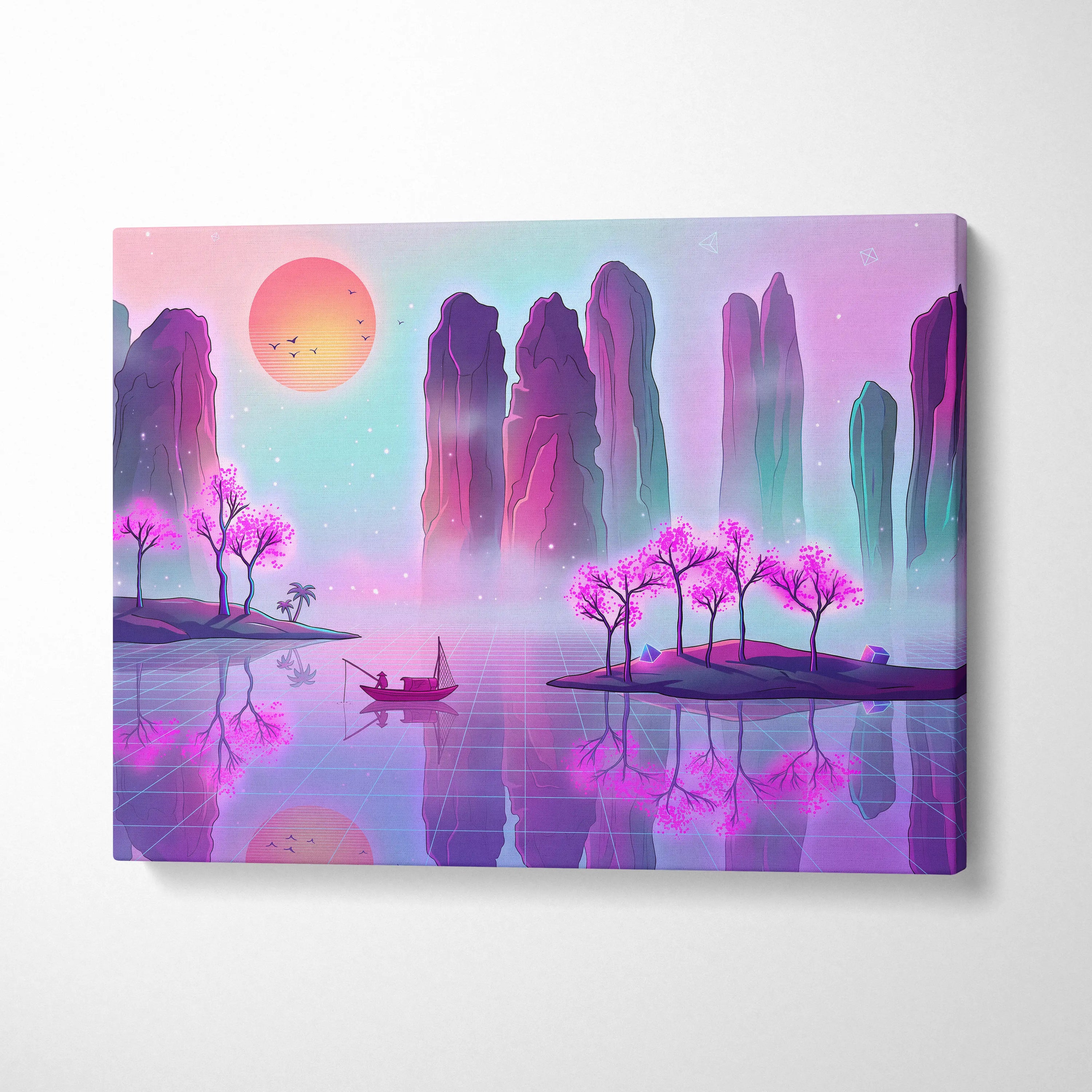 Vaporwave Japan Neon Canvas - Japan Landscape Pastel Neon LivingRoom Vaporwave, Dreamy Mood Retro Futurism Art Canvas