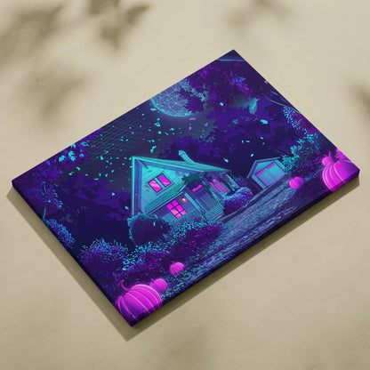 Neon Vaporwave Canvas Glow - Vaporwave Landscape Neon Blue Purple Living Room Retro Futurism Dreamy Vaporwave Canvas