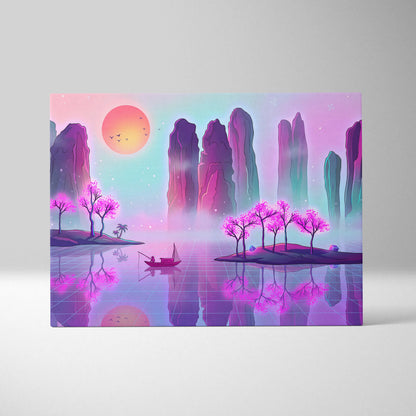 Vaporwave Japan Neon Canvas - Japan Landscape Pastel Neon LivingRoom Vaporwave, Dreamy Mood Retro Futurism Art Canvas