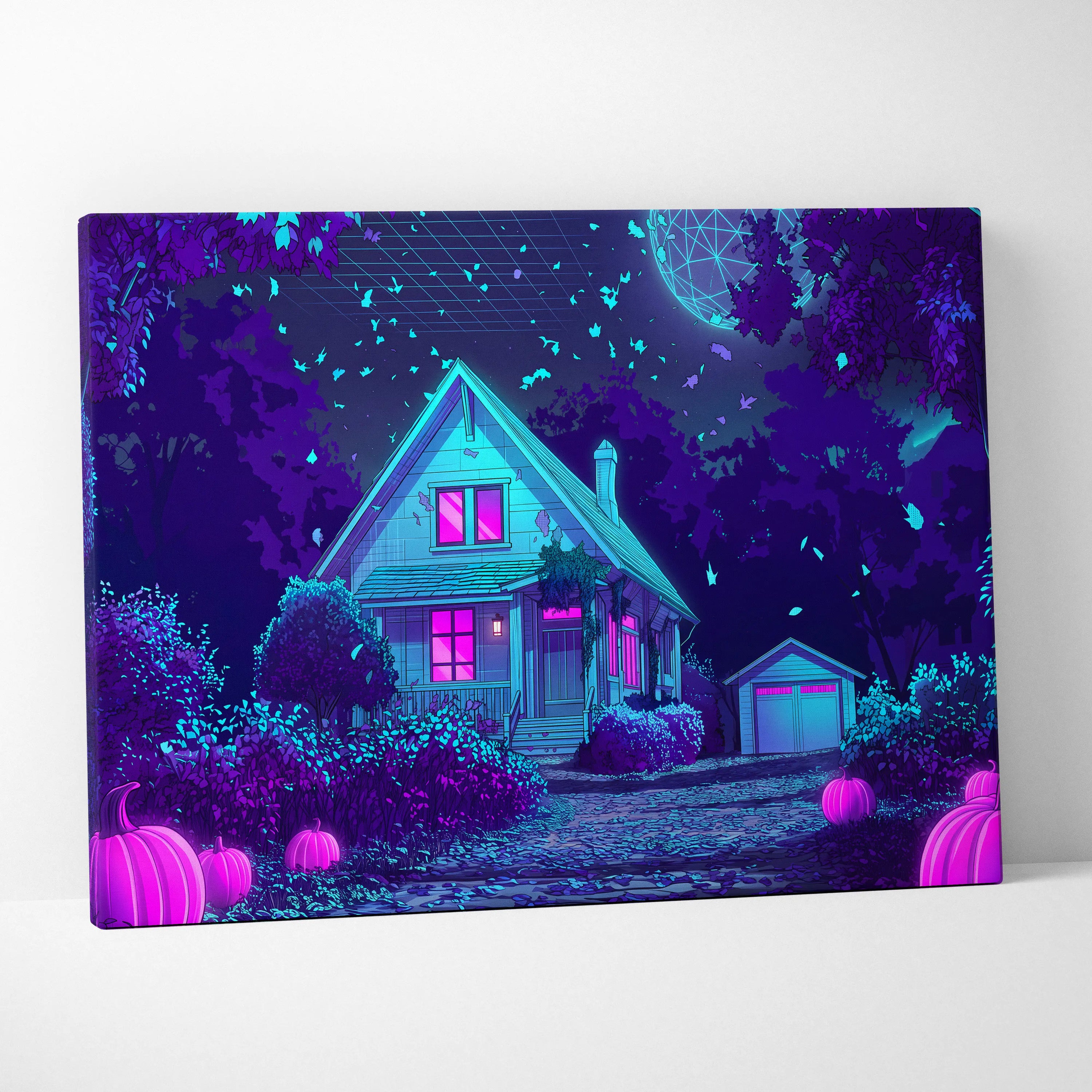 Neon Vaporwave Canvas Glow - Vaporwave Landscape Neon Blue Purple Living Room Retro Futurism Dreamy Vaporwave Canvas