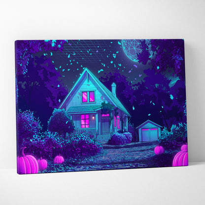 Neon Vaporwave Canvas Glow - Vaporwave Landscape Neon Blue Purple Living Room Retro Futurism Dreamy Vaporwave Canvas