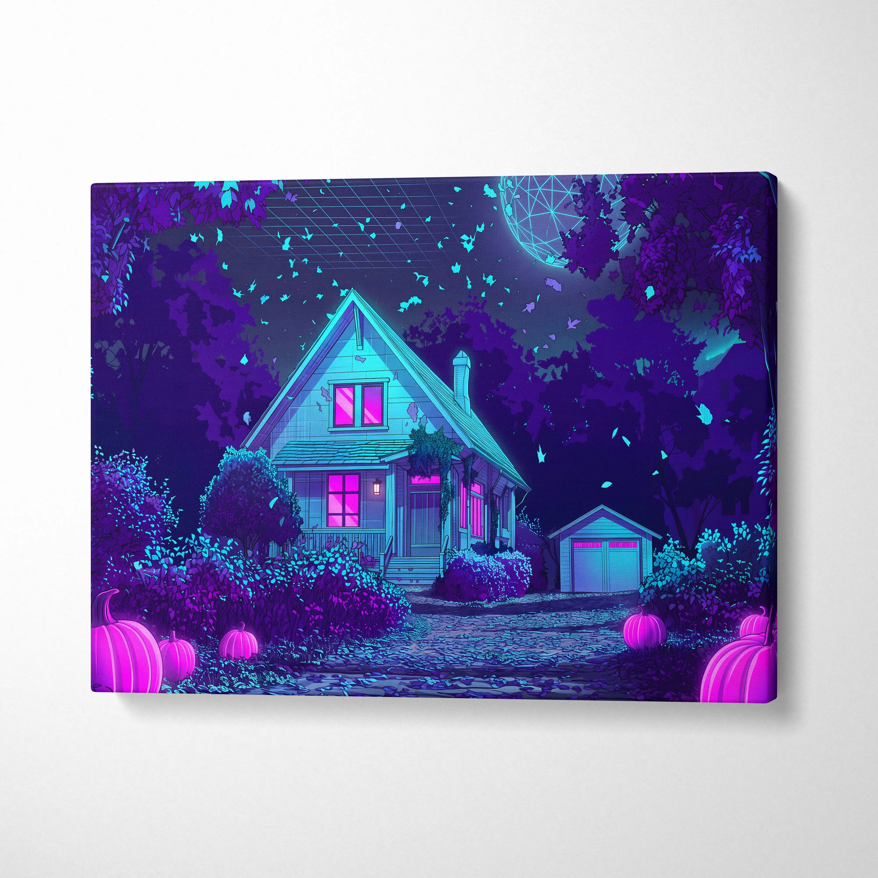 Neon Vaporwave Canvas Glow - Vaporwave Landscape Neon Blue Purple Living Room Retro Futurism Dreamy Vaporwave Canvas
