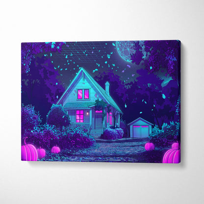 Neon Vaporwave Canvas Glow - Vaporwave Landscape Neon Blue Purple Living Room Retro Futurism Dreamy Vaporwave Canvas