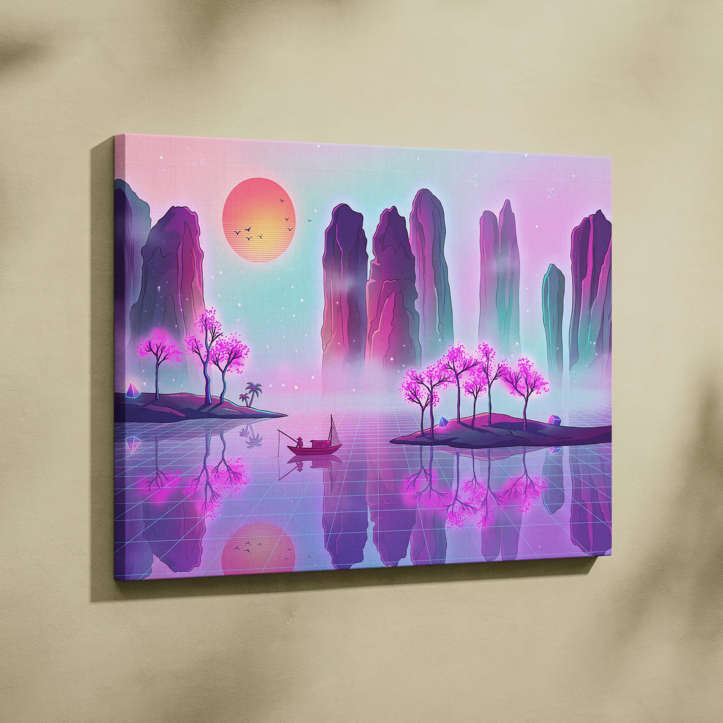 Vaporwave Japan Neon Canvas - Japan Landscape Pastel Neon LivingRoom Vaporwave, Dreamy Mood Retro Futurism Art Canvas