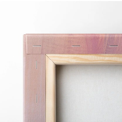 A blush pink canvas frame with natural wood border and stitching for Lamborghini Huracán Evo inspired supercar wall art