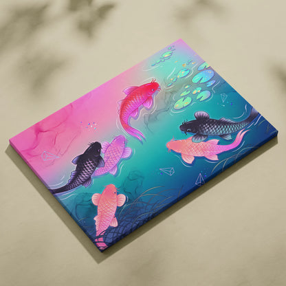 Pastel Neon Koi Vaporwave Canvas - Koi Pastel Neon Living Room Vaporwave Dreamy Mood Modern Decor Japanese Art Canvas