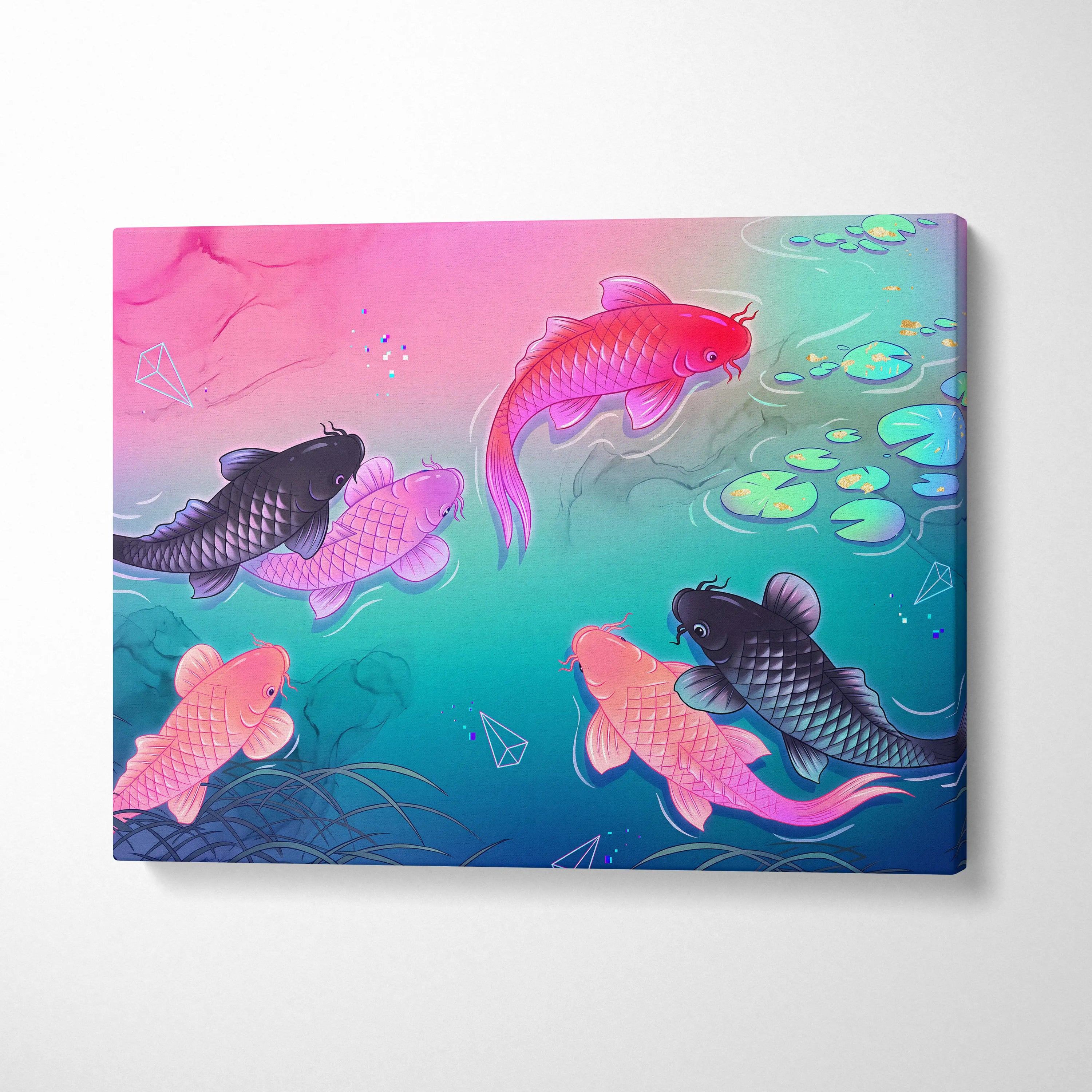 Pastel Neon Koi Vaporwave Canvas - Koi Pastel Neon Living Room Vaporwave Dreamy Mood Modern Decor Japanese Art Canvas